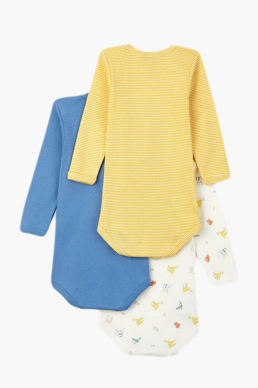 Petit Bateau 3-Pack Kimono Long-Sleeve Onesies - Yellow/Blue