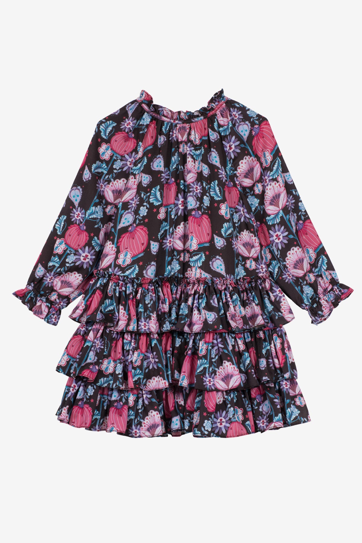 Velveteen Lea Girls Dress - Magic Flowers#N#– Mini Ruby