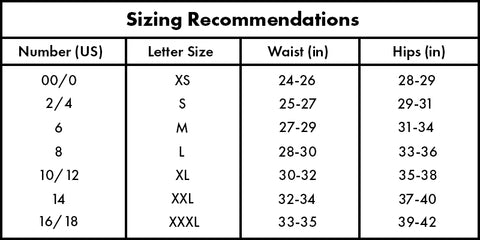 BOMBUT SIZE CHART