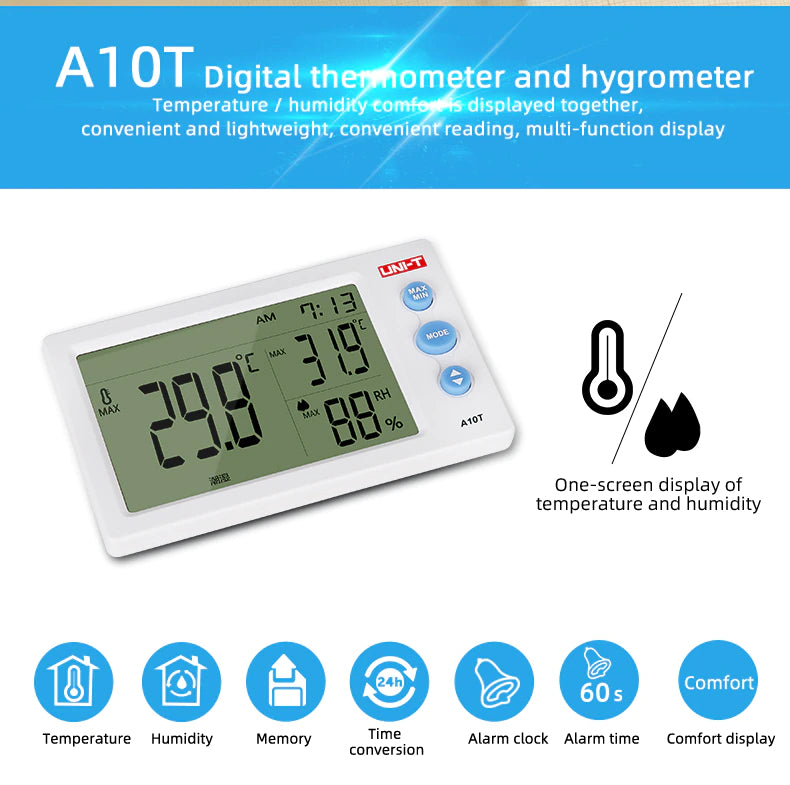 UNI-T Digital LCD Thermometer Humidity Meter Clock; ECVV US –