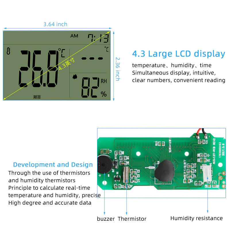 UNI-T Digital LCD Thermometer Humidity Meter Clock; ECVV US –