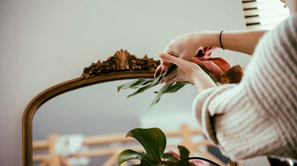 bladeren van plant afstoffen