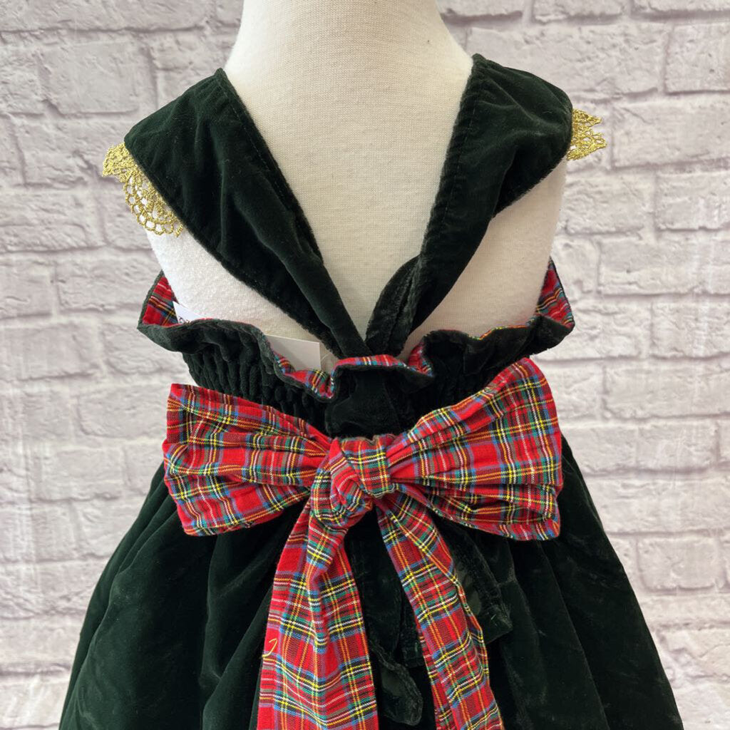 Etsy Handmade Velvet Christmas Plaid Vintage Style Dress, Size 5