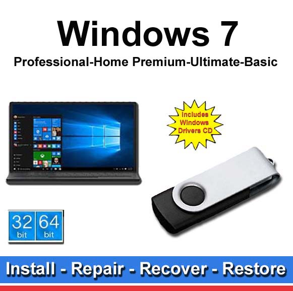Karriere gips tempo Windows 7 All Versions 32/64 bit Install, Repair, Recover, Restore USB –  C-Werx