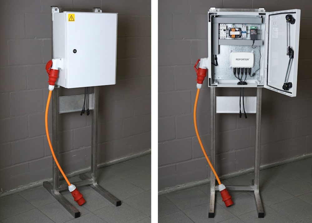 A non-metallic electrical cabinet for construction sites featuring Reporter