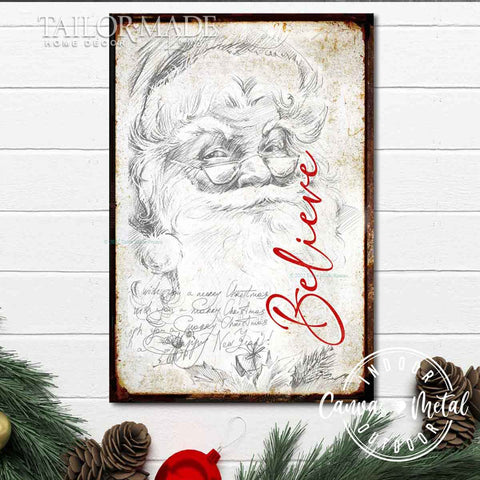 Believe Santa, Santa Believe, Vintage Style Santa Sign, Believe Wall Art, Santa Art