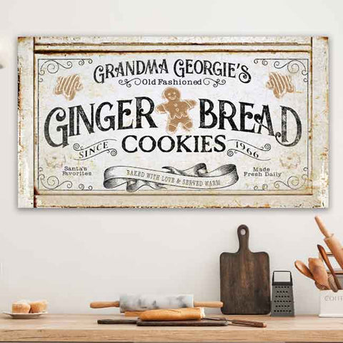 Christmas Decor Wall Art Grandma's Ginger Bread Cookies Christmas Sign With Custom Name