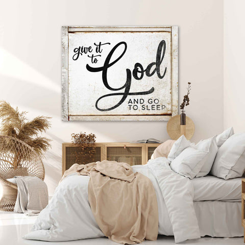 Modern farmhouse bedroom wall art. Faux rustic wood on white canvas with vintage vibe.