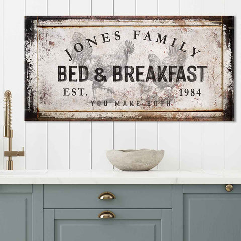 Rustic Farmhouse Bed And Breakfast Canvas Sign with Custom Family Name