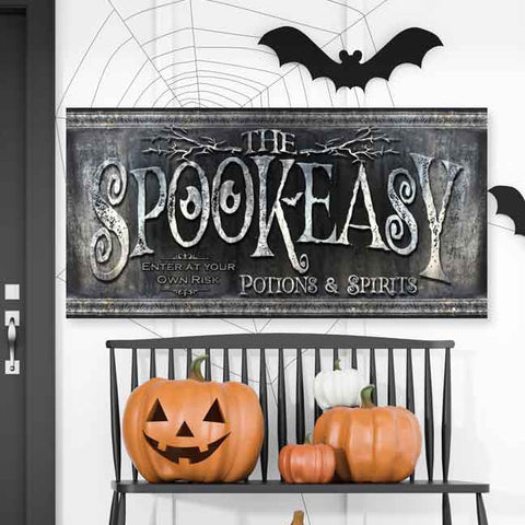 Spookeasy Halloween sign. Black canvas with creepy white font.