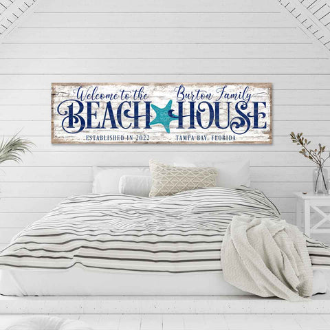 Coastal Wll decor -Beach House sign with starfish and the words "Beach House" by Tailor Made Rooms