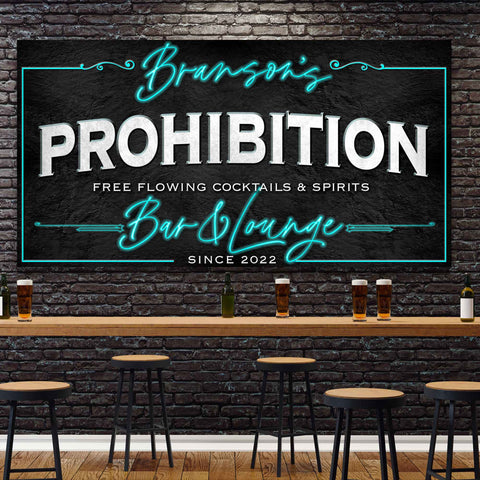 Personalized Prohibition Bar & Lounge Sign on Black Canvas