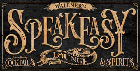 speakeasy wall decor sign on black textured frame with the words Speakeasy Lounge