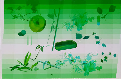 10 - Greens - digital drawing (printed painting mounted on frame) + varnish - 20 x 30 cm - 2023