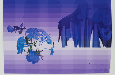9 - Violets - digital drawing (printed painting mounted on frame) + varnish - 20 x 30 cm - 2023