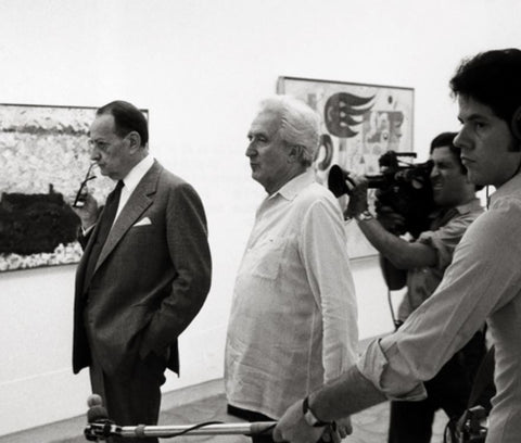 Aimé Maeght et André Malraux lors de l’inauguration de l’exposition Le Musée imaginaire d’André Malraux, Fondation Maeght, juillet 1973.