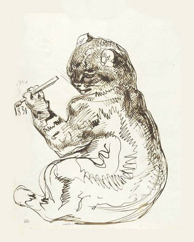 Eugène Delacroix, pour les fanas de chats, j' ai trouvé cette petite merveille si amusante ! Un chat écrivant au pinceau la date, 1831.