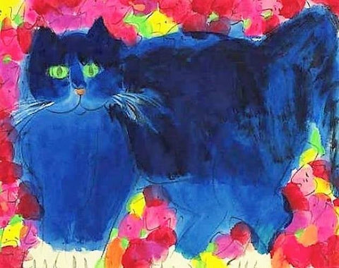 Le Chinois, Walasse Ting dont le nom signifie Voleur de fleurs a peint, dans sa période la plus féconde, après ses expériences abstraites, des chats de toutes les couleurs...