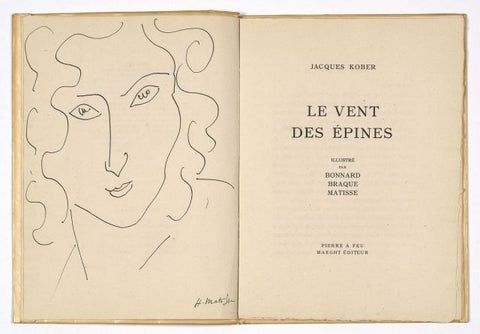 Le Vent des Épines de Jacques Kober, illustré d’œuvres de Pierre Bonnard, Georges Braque et  Henri Matisse, publié  par Pierre à Feu  Maeght Éditeur en 1947