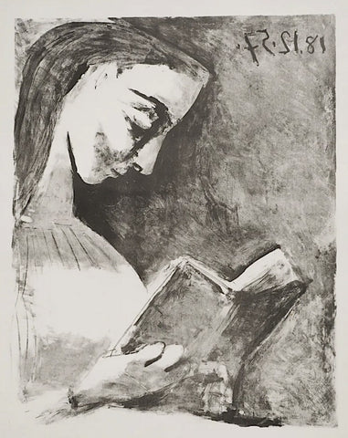 Lithographie de Pablo Picasso, "Jacqueline lisant", 1957.