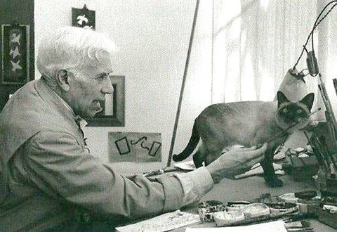 Magnifique, Georges Braque et son chat dans l'atelier.