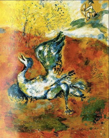 Marc Chagall, illustration L'oiseau blessé par une flèche.