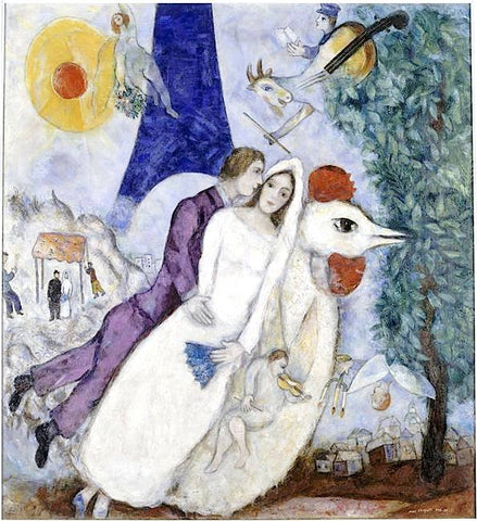 Marc Chagall, Les Mariés de la Tour Eiffel, 1938. Apaisant, joyeux… le bonheur !