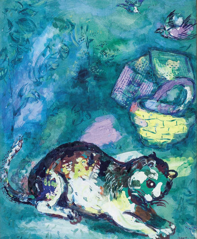 Marc Chagall, Les fables de La Fontaine - Le chat et les deux moineau.