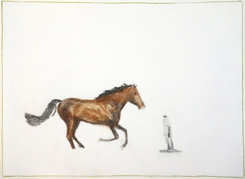 Miniature 2 – Big horse, little man – Mixed media on paper, 29.5 x 40.5 cm – 2017