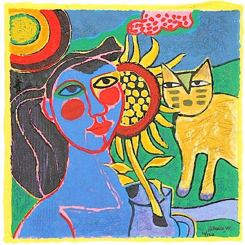 Parmi les artistes du mouvement CoBrA, ne pas oublier Corneille. Peintre de la couleur, des femmes et souvent des chats. Corneille, China Suite IV, 2004.
