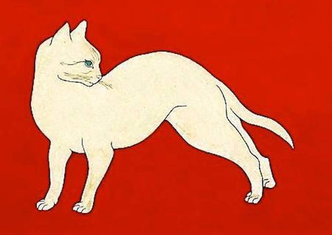 Tsuguharu Foujita, Chat Blanc, Fond Rouge, 1926.