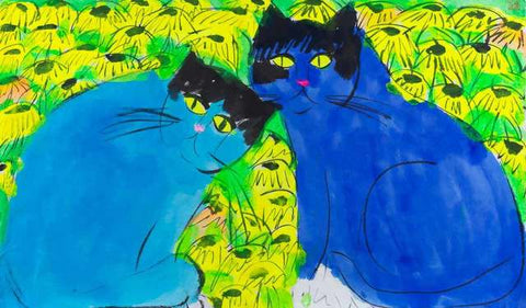 Walasse Ting, Blue Cats, Yellow Eyes, (1929 - 2010)