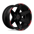 Tuff Wheels - T12 - Black - Satin Black with Red Inserts - 22" x 12", -45 Offset, 6x139.7 (Bolt pattern), 108mm HUB