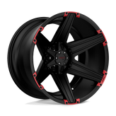 Tuff Wheels - T12 - Black - Satin Black with Red Inserts - 22" x 12", -45 Offset, 6x139.7 (Bolt pattern), 108mm HUB