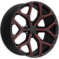 OE Creations - PR177 - Black - Gloss Black Red Milled - 22" x 9", 24 Offset, 6x139.7 (Bolt pattern), 78.1mm HUB