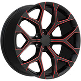 OE Creations - PR177 - Black - Gloss Black Red Milled - 22" x 9", 24 Offset, 6x139.7 (Bolt pattern), 78.1mm HUB
