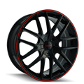 Touren - TR60 - Black - BLACK/RED RING - 16" x 7", 42 Offset, 4x108 (Bolt Pattern), 72.6mm HUB