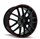 Touren - TR60 - Black - BLACK/RED RING - 16" x 7", 42 Offset, 4x108 (Bolt Pattern), 72.6mm HUB