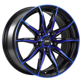 Dai Alloys - Frantic - Black - Gloss Black - Machined Face - Blue Face - 15" x 6.5", 38 Offset, 5x114.3 (Bolt Pattern), 73.1mm HUB