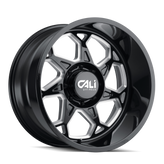 Cali Off-Road - SEVENFOLD - Black - GLOSS BLACK/MILLED SPOKES - 20" x 12", -51 Offset, 6x139.7 (Bolt Pattern), 106mm HUB