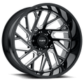 Tuff Wheels - T4B - Black - Gloss Black with Milled Spokes - 22" x 12", -45 Offset, 6x139.7 (Bolt Pattern), 112.1mm HUB