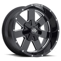Vision Wheel Off-Road - 411 ARC - Black - Gloss Black Milled Spoke - 18" x 9", -12 Offset, 8x170 (Bolt Pattern), 125.2mm HUB