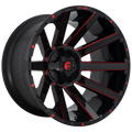 Fuel - D643 CONTRA - Black - GLOSS BLACK RED TINTED CLEAR - 24" x 14", -75 Offset, 8x180 (Bolt Pattern), 124.2mm HUB