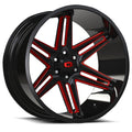 Vision Wheel Off-Road - 363 RAZOR - Black - Gloss Black Milled Spoke with Red Tint - 20" x 12", -51 Offset, 8x165.1 (Bolt Pattern), 125.2mm HUB