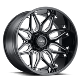 Tuff Wheels - T3B - Black - Gloss Black with Milled Spokes - 20" x 12", -45 Offset, 6x139.7 (Bolt Pattern), 112.1mm HUB
