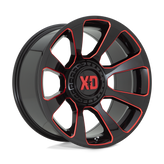 XD Series - XD854 REACTOR - Black - GLOSS BLACK MILLED WITH RED TINT - 20" x 10", -18 Offset, 5x127, 139.7 (Bolt Pattern), 78.1mm HUB