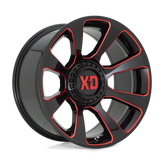XD Series - XD854 REACTOR - Black - GLOSS BLACK MILLED WITH RED TINT - 20" x 9", 0 Offset, 5x139.7, 150 (Bolt Pattern), 110.1mm HUB