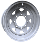 Envy Wheels - TRAILER STEEL SPOKE - White - WHITE / RED AND BLUE PIN STRIPE - 16" x 6", 0 Offset, 8x165.1 (Bolt Pattern), 131mm HUB