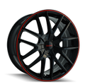 Touren - TR60 - Black - BLACK/RED RING - 17" x 7.5", 42 Offset, 4x100, 114.3 (Bolt Pattern), 67.1mm HUB