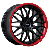 Dai Alloys - Passion - Black - Gloss Black - Red Lip - 18" x 8", 45 Offset, 5x114.3 (Bolt Pattern), 73.1mm HUB